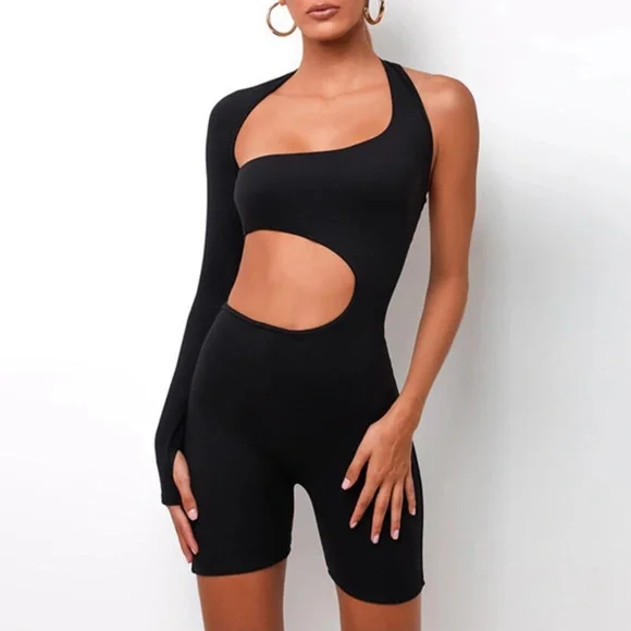 Asymmetrical Bodycon Romper - Picture 1 of 7